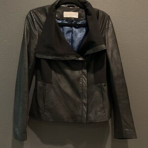 T TAHARI black moto high collar zip jacket size small luxury punk rock vibes